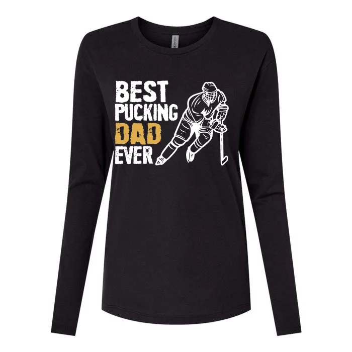 Best Pucking Dad Ever Retro Ice Hockey Coach On Father's Day Womens Cotton Relaxed Long Sleeve T-Shirt