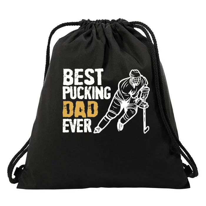 Best Pucking Dad Ever Retro Ice Hockey Coach On Father's Day Drawstring Bag