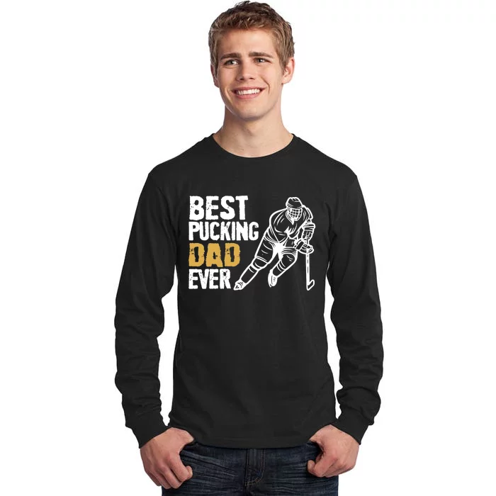 Best Pucking Dad Ever Retro Ice Hockey Coach On Father's Day Tall Long Sleeve T-Shirt