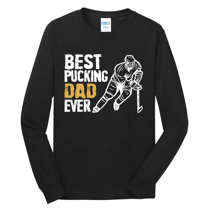 Best Pucking Dad Ever Retro Ice Hockey Coach On Father's Day Tall Long Sleeve T-Shirt