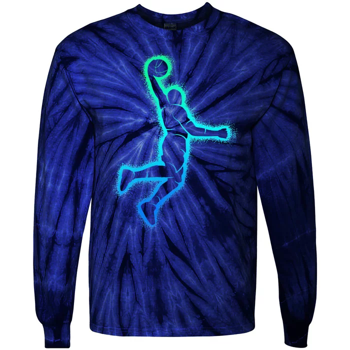 Basketball Player Dunking Basketball Tie-Dye Long Sleeve Shirt