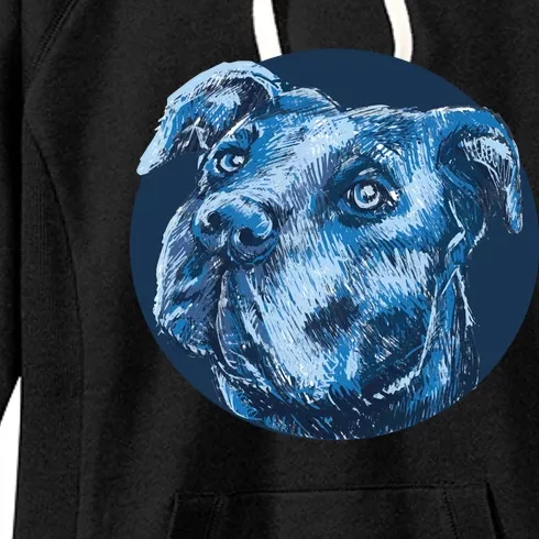 Blue Pitbull Dog Animal Portrait Cute Women's Fleece Hoodie