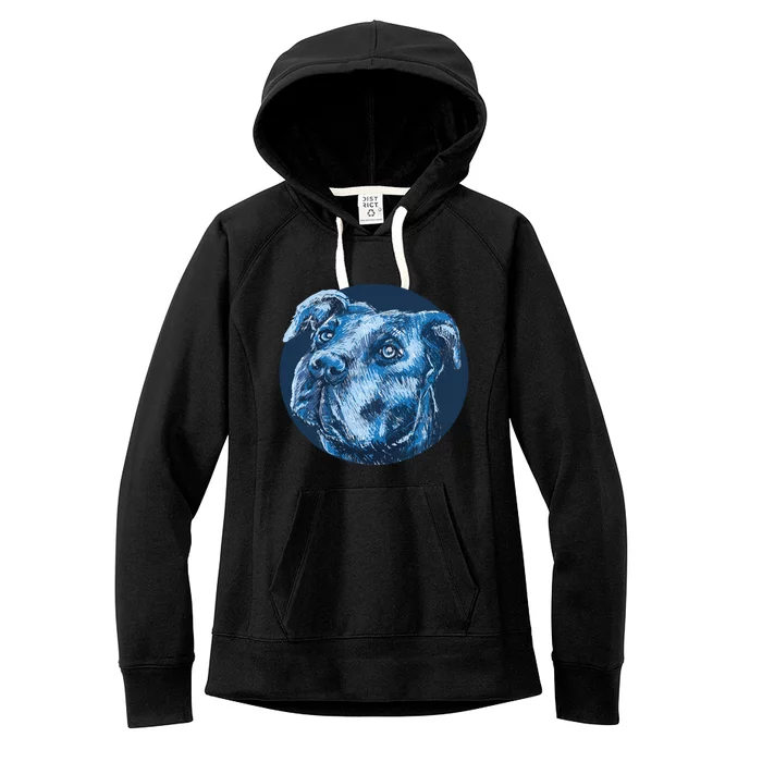 Blue Pitbull Dog Animal Portrait Cute Women's Fleece Hoodie