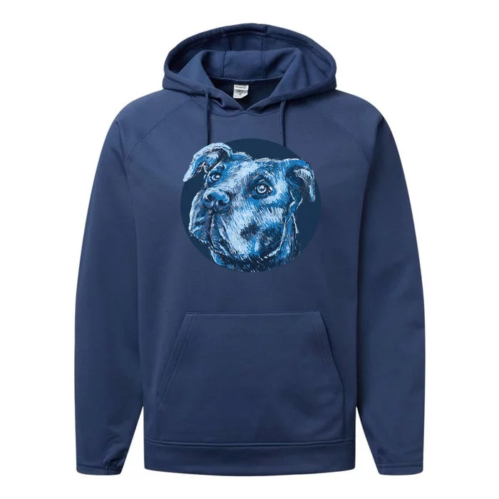 Blue Pitbull Dog Animal Portrait Cute Performance Fleece Hoodie