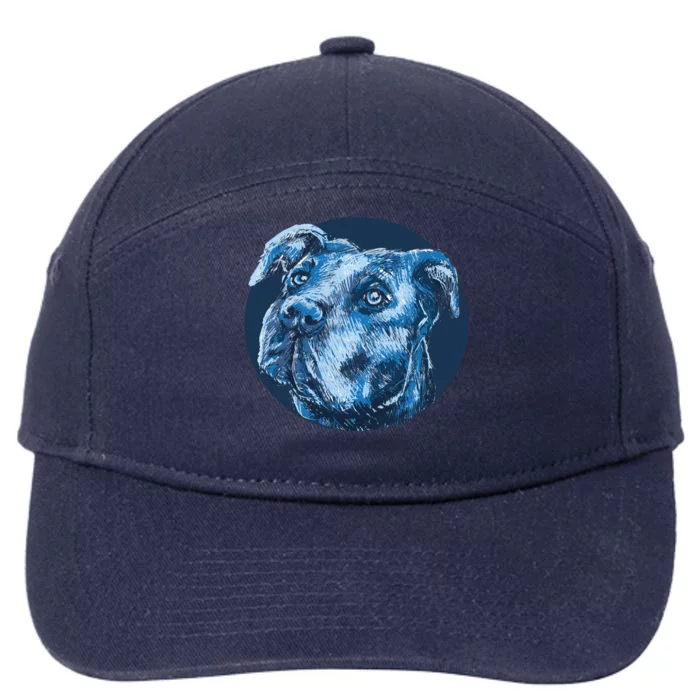 Blue Pitbull Dog Animal Portrait Cute 7-Panel Snapback Hat