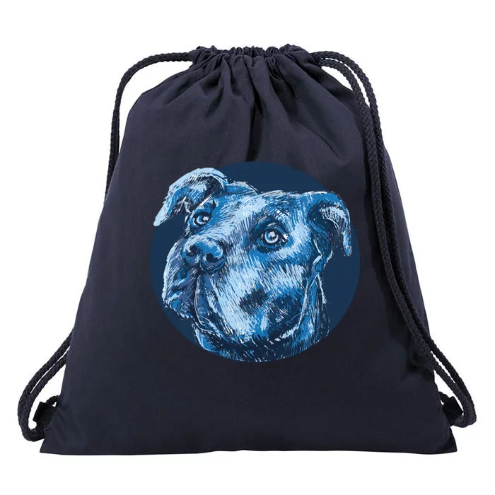 Blue Pitbull Dog Animal Portrait Cute Drawstring Bag