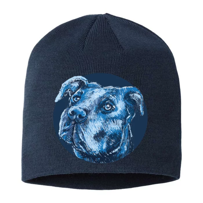 Blue Pitbull Dog Animal Portrait Cute 8 1/2in Sustainable Knit Beanie