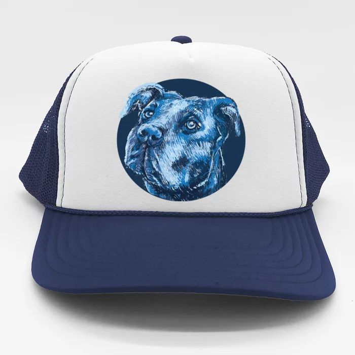 Blue Pitbull Dog Animal Portrait Cute Trucker Hat