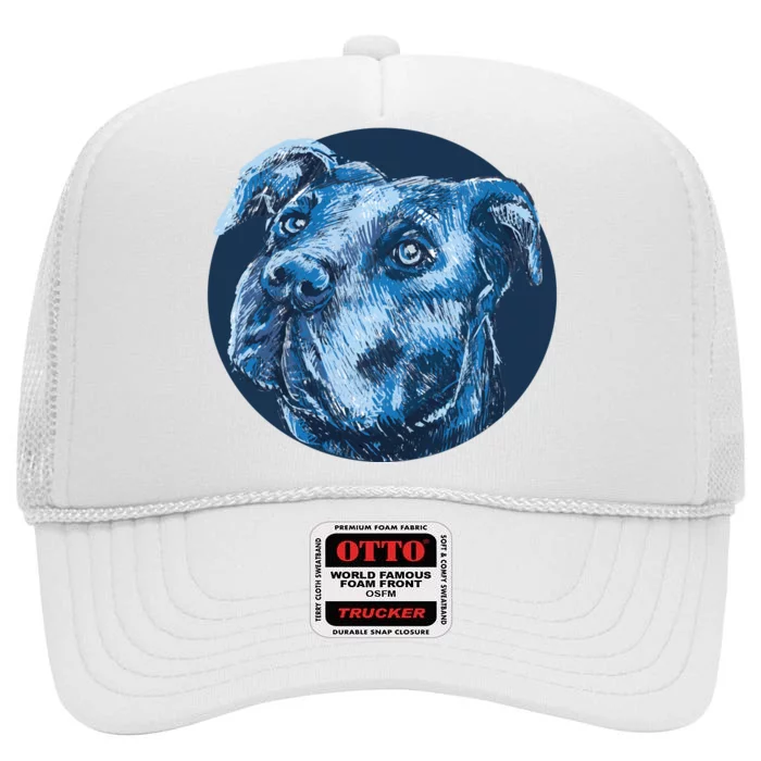 Blue Pitbull Dog Animal Portrait Cute High Crown Mesh Trucker Hat