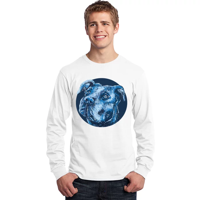 Blue Pitbull Dog Animal Portrait Cute Long Sleeve Shirt