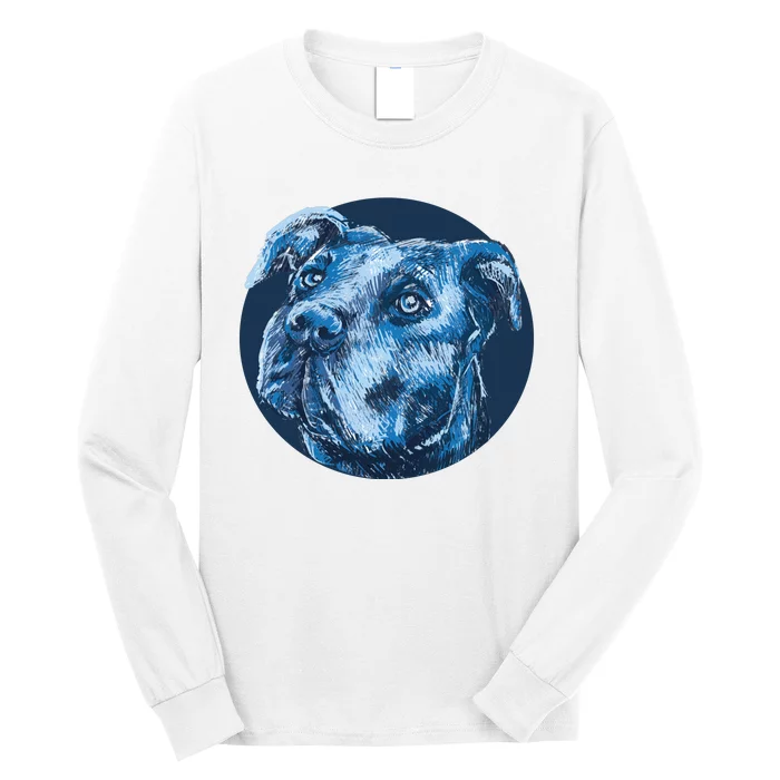 Blue Pitbull Dog Animal Portrait Cute Long Sleeve Shirt