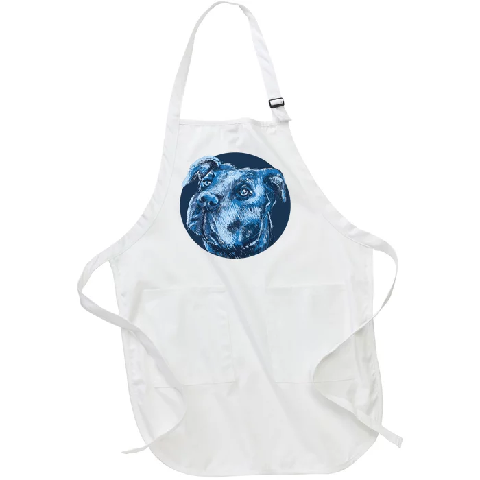 Blue Pitbull Dog Animal Portrait Cute Full-Length Apron With Pocket