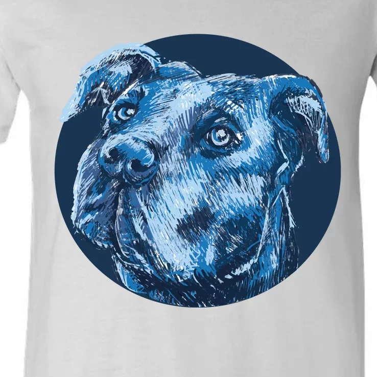 Blue Pitbull Dog Animal Portrait Cute V-Neck T-Shirt