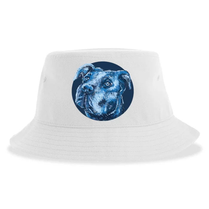 Blue Pitbull Dog Animal Portrait Cute Sustainable Bucket Hat