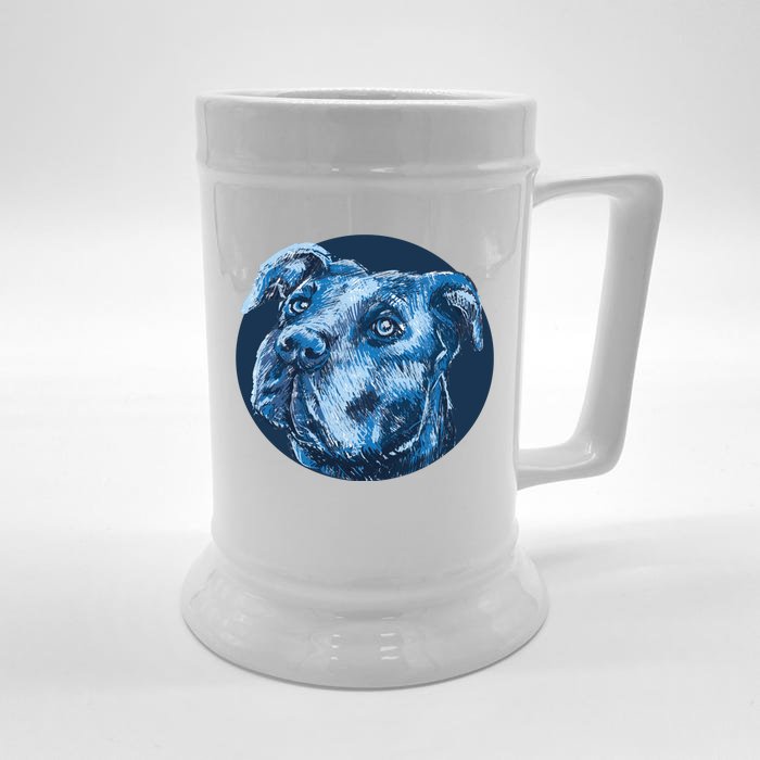 Blue Pitbull Dog Animal Portrait Cute Front & Back Beer Stein