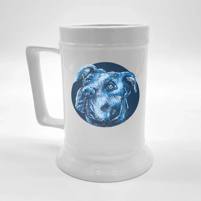 Blue Pitbull Dog Animal Portrait Cute Front & Back Beer Stein