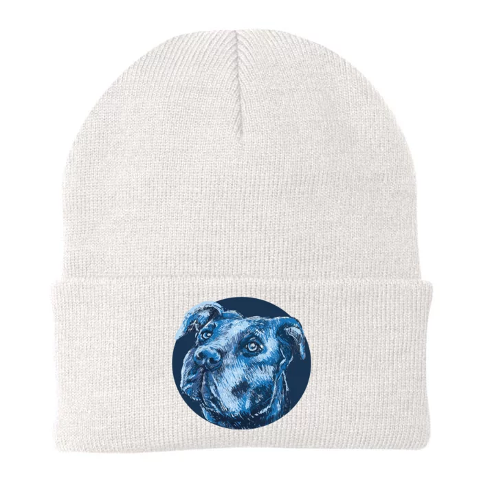 Blue Pitbull Dog Animal Portrait Cute Knit Cap Winter Beanie