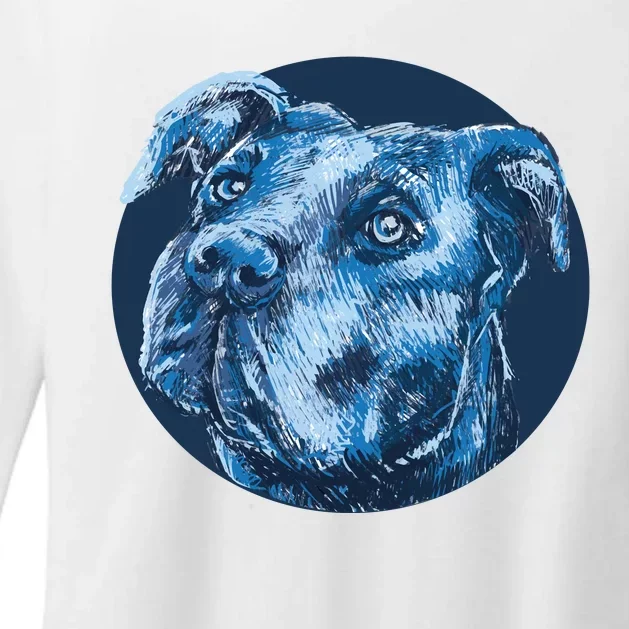 Blue Pitbull Dog Animal Portrait Cute Womens CVC Long Sleeve Shirt