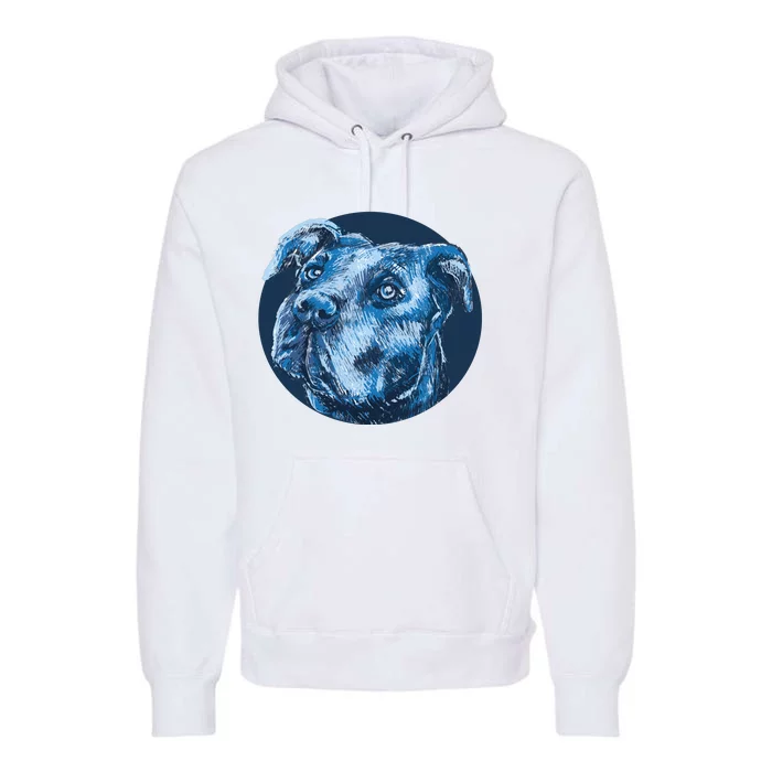 Blue Pitbull Dog Animal Portrait Cute Premium Hoodie