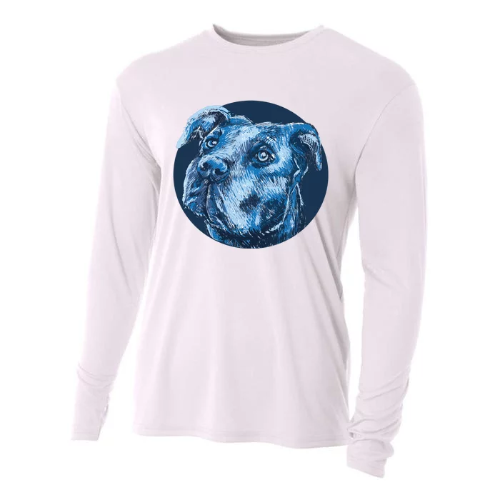 Blue Pitbull Dog Animal Portrait Cute Cooling Performance Long Sleeve Crew