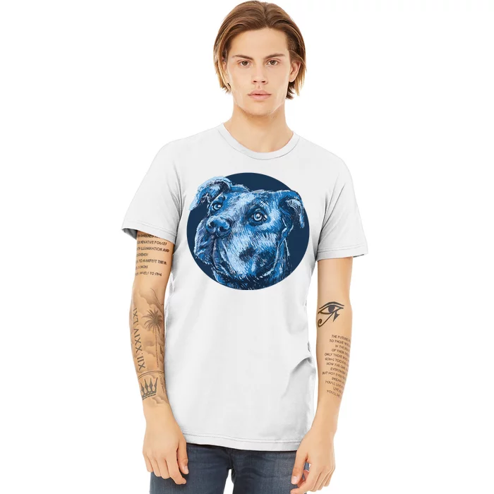 Blue Pitbull Dog Animal Portrait Cute Premium T-Shirt