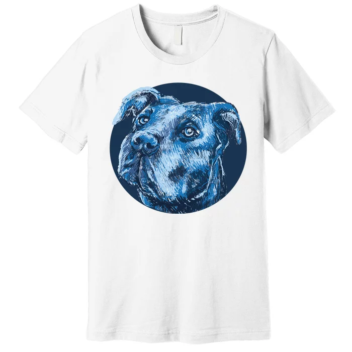 Blue Pitbull Dog Animal Portrait Cute Premium T-Shirt