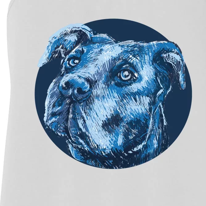 Blue Pitbull Dog Animal Portrait Cute Women's Racerback Tank