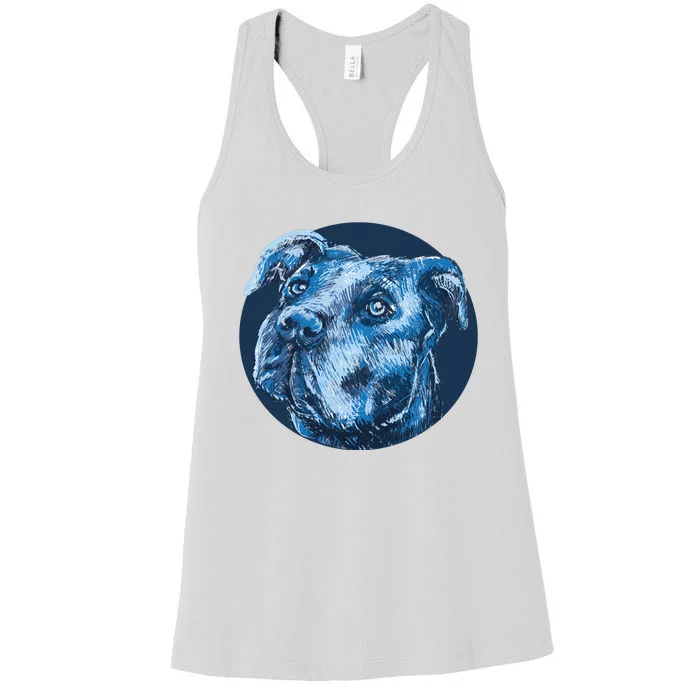 Blue Pitbull Dog Animal Portrait Cute Women's Racerback Tank