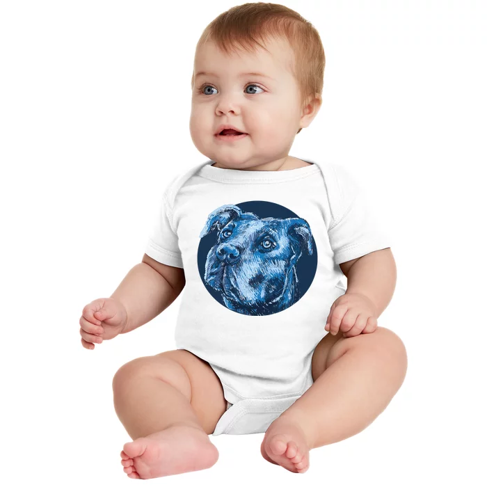 Blue Pitbull Dog Animal Portrait Cute Baby Bodysuit