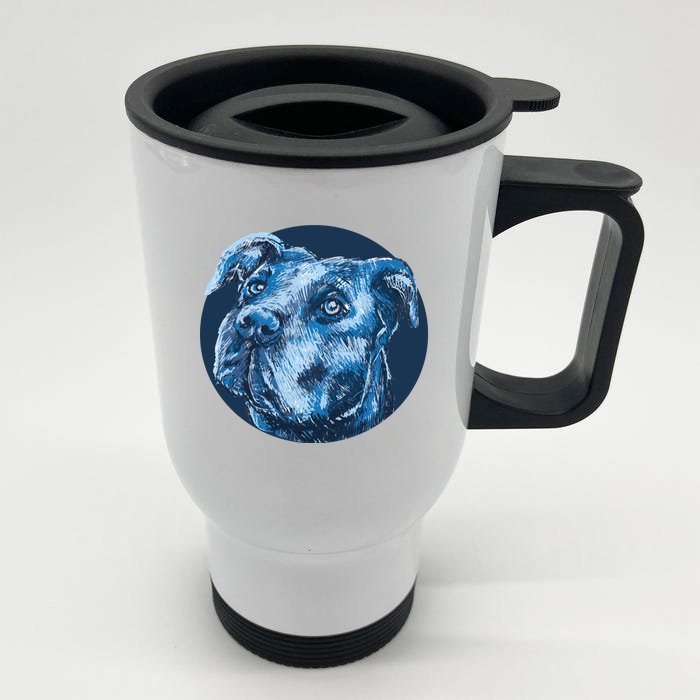 Blue Pitbull Dog Animal Portrait Cute Front & Back Stainless Steel Travel Mug