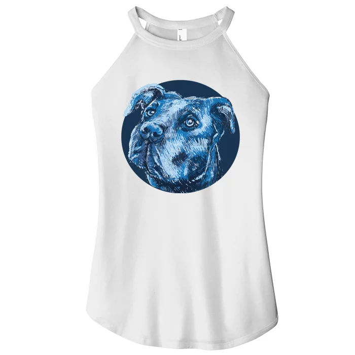 Blue Pitbull Dog Animal Portrait Cute Women’s Perfect Tri Rocker Tank