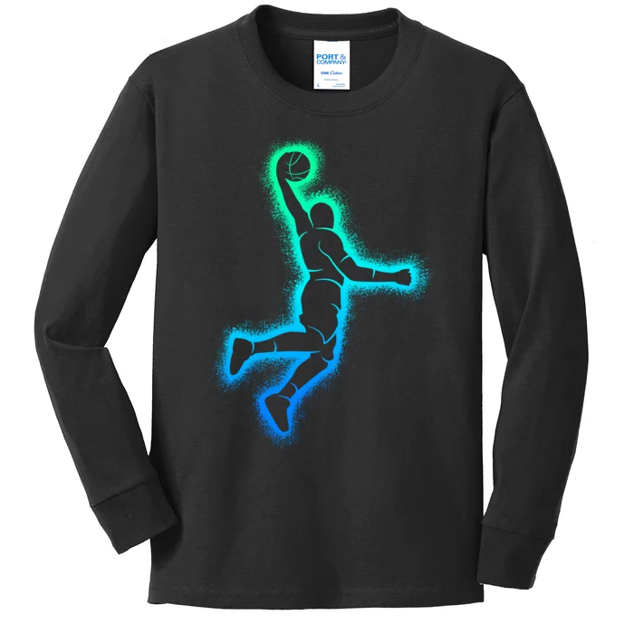 Basketball Player Dunking Bball Enthusiasts And Coaches Kids Long Sleeve Shirt