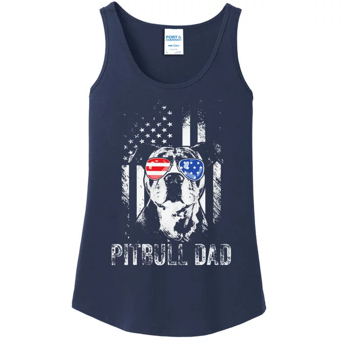 Best Pitbull Dad Ever American Flag Funny Dog Lover Ladies Essential Tank