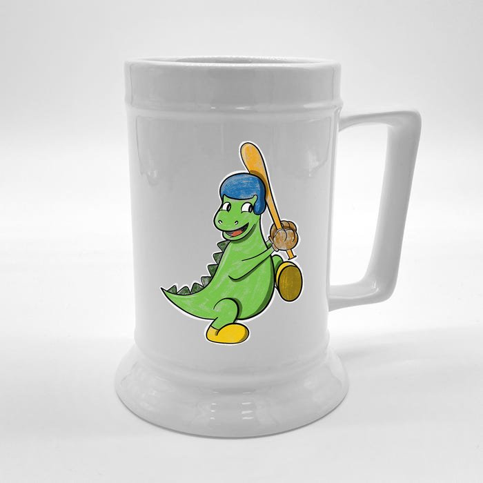 Baseball Player Dinosaur  T Rex Birthday Gift Front & Back Beer Stein