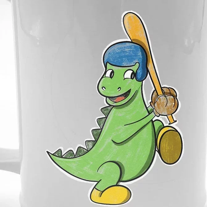 Baseball Player Dinosaur  T Rex Birthday Gift Front & Back Beer Stein