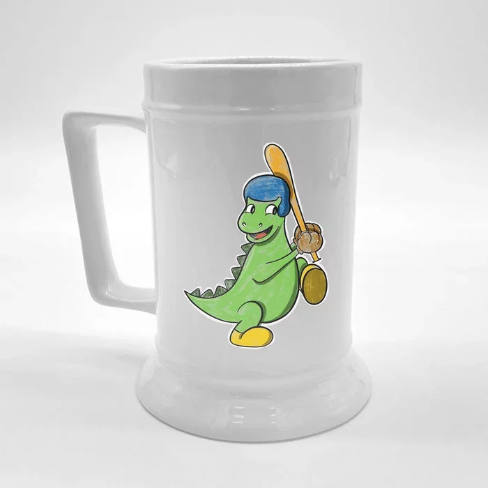 Baseball Player Dinosaur  T Rex Birthday Gift Front & Back Beer Stein