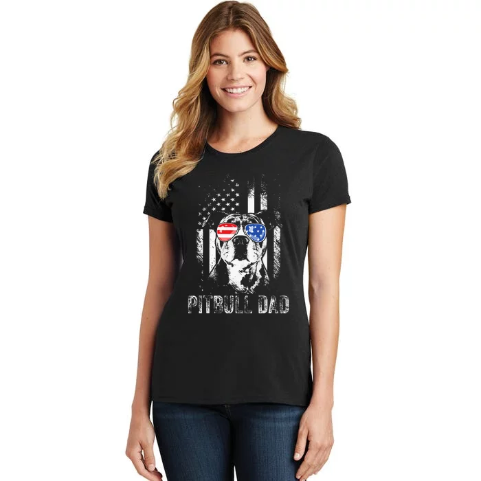 Best Pitbull Dad Ever American Flag Funny Dog Lover Women's T-Shirt