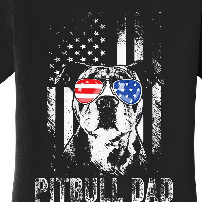 Best Pitbull Dad Ever American Flag Funny Dog Lover Women's T-Shirt