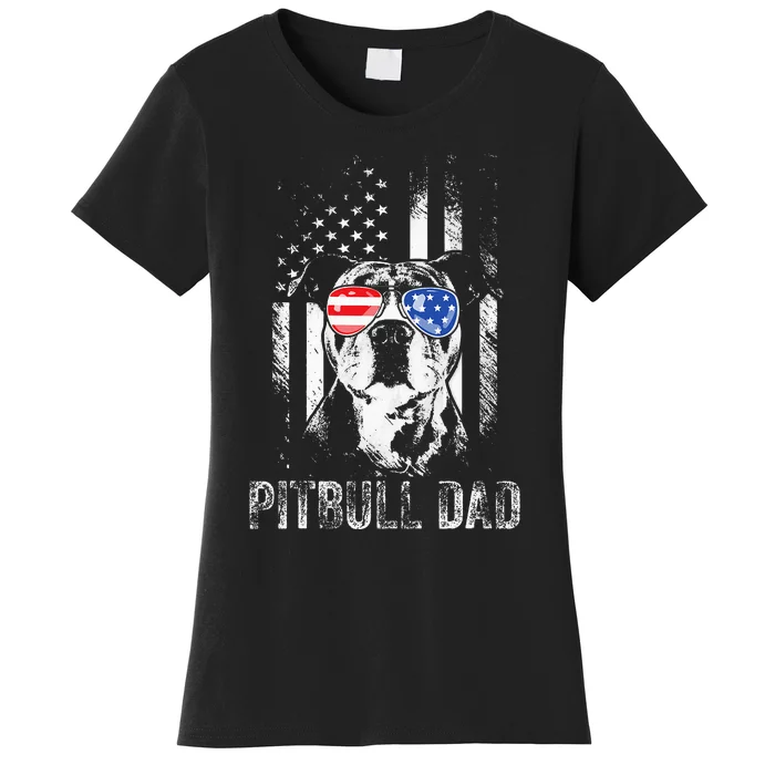 Best Pitbull Dad Ever American Flag Funny Dog Lover Women's T-Shirt