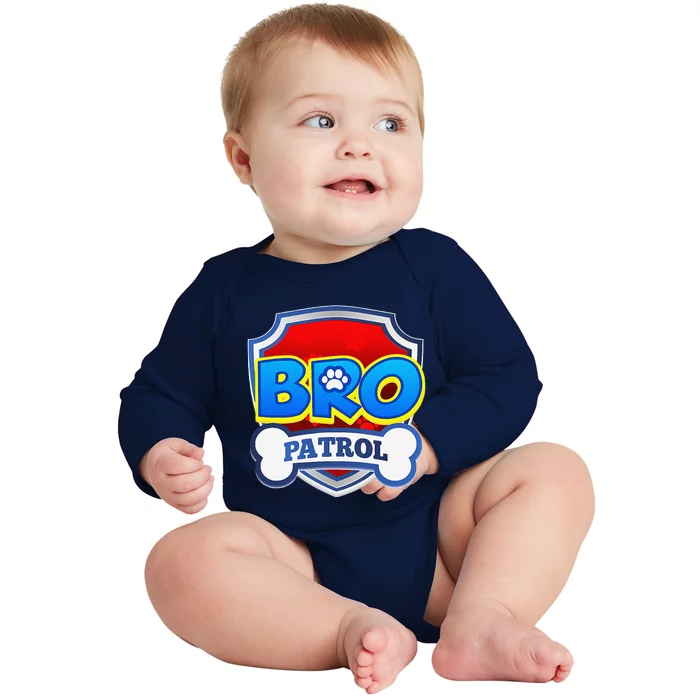 Bro Patrol Dog Funny Gift Birthday Party Baby Long Sleeve Bodysuit