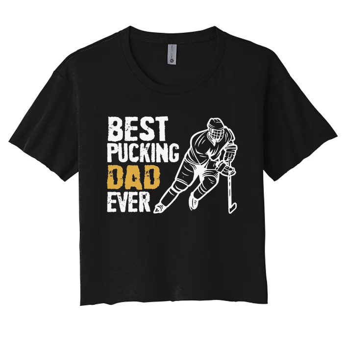 Best Pucking Dad Ever Retro Ice Hockey Coach On Father's Day Women's Crop Top Tee