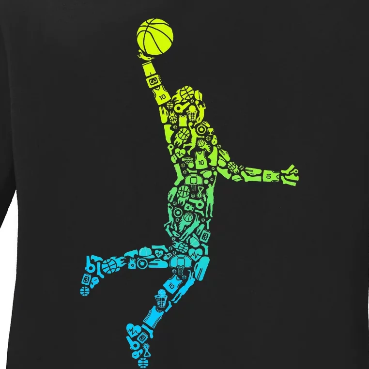 Basketball Players Dunking Ladies Long Sleeve Shirt