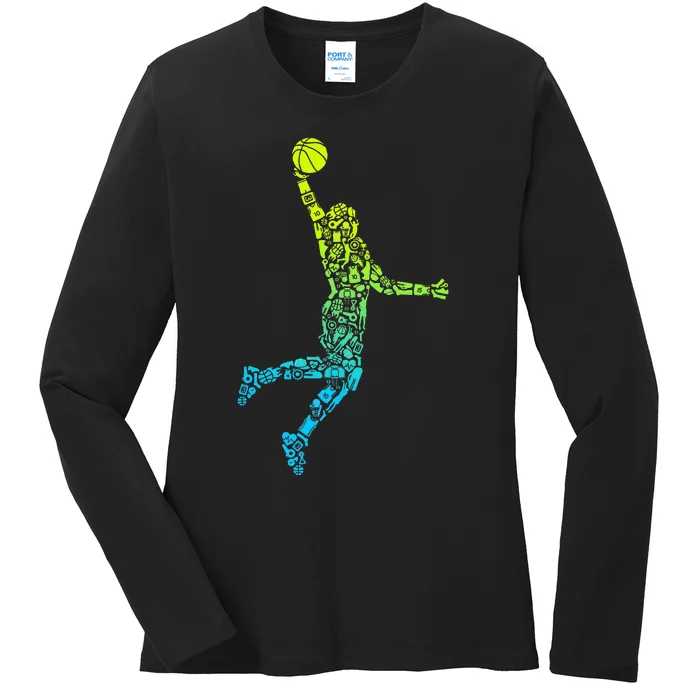 Basketball Players Dunking Ladies Long Sleeve Shirt