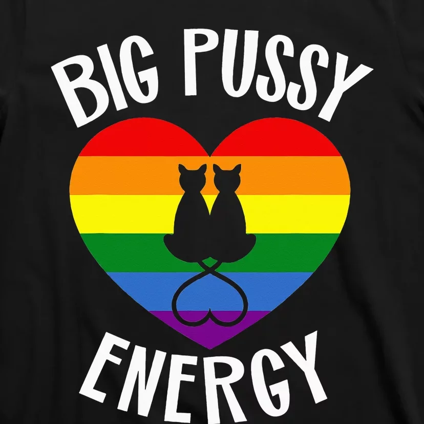 Big Pussy Energy Lesbian Gay Pride Stuff Cat Rainbow Heart T-Shirt