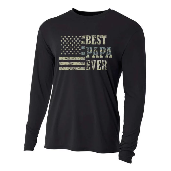 Best Papa Ever American Flag Usa Flag Cooling Performance Long Sleeve Crew