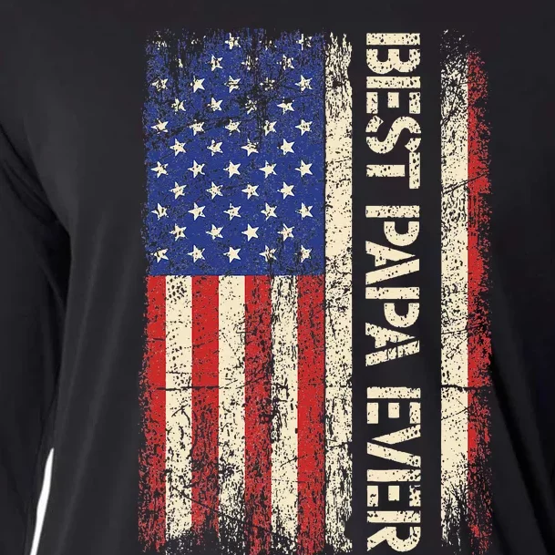 Best Papa Ever US American Flag Gifts For Father's Day Cooling Performance Long Sleeve Crew