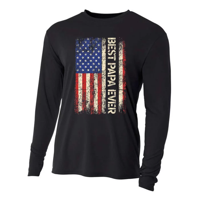 Best Papa Ever US American Flag Gifts For Father's Day Cooling Performance Long Sleeve Crew