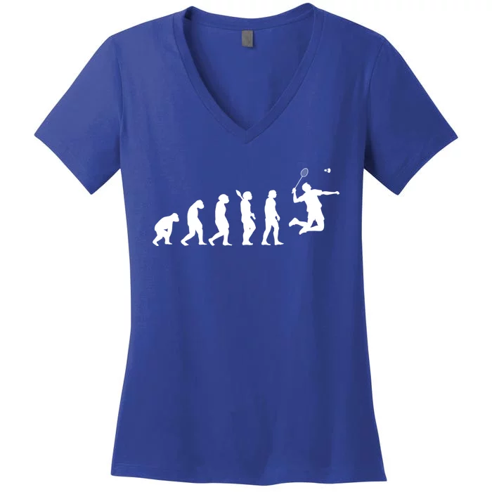 Badminton Player Evolution Shuttlecock Badminton Racket Gift Women's V-Neck T-Shirt