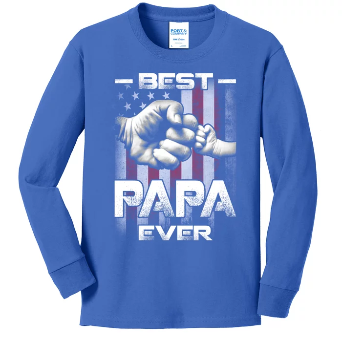 Best Papa Ever Fistcool Giftbump Usa Flag Fathers Day Gift Kids Long Sleeve Shirt