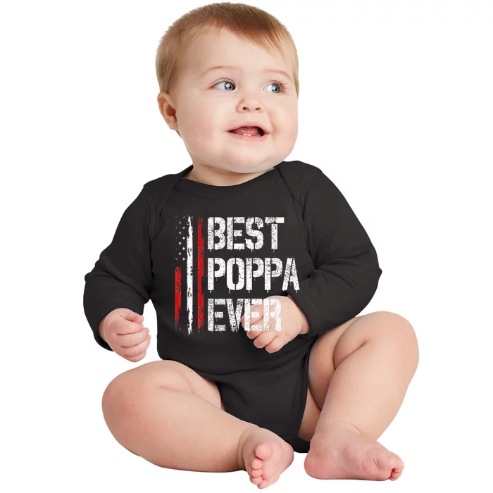 Best Poppa Ever American Flag Vintage Baby Long Sleeve Bodysuit